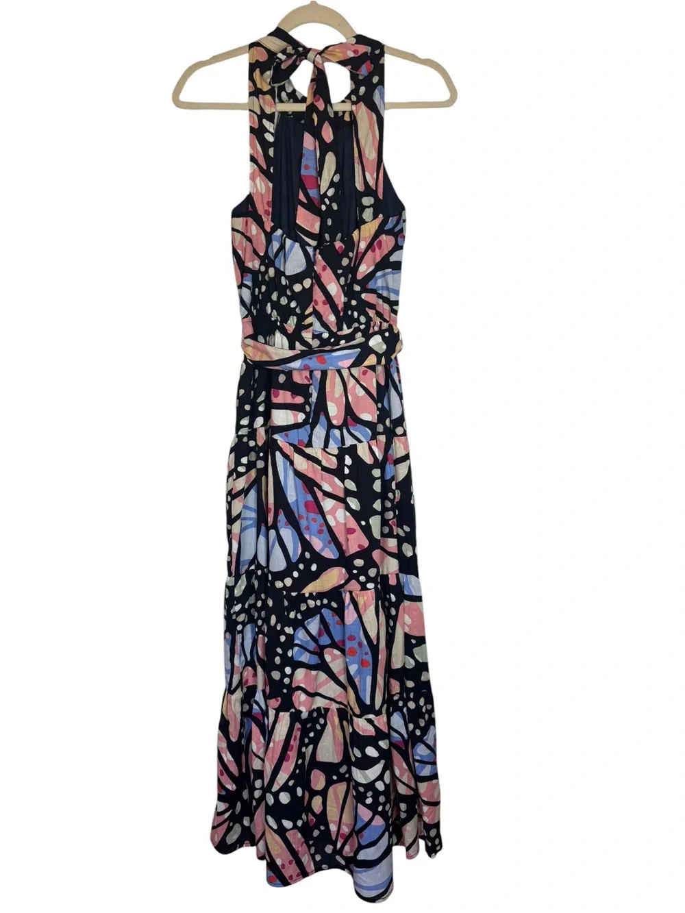 Fate Black Halter Maxi Small Dress with Pastel Abstract Print - Picture 3 of 5